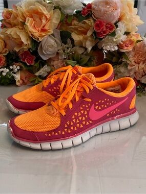 Nike Free Run+ 2014 Running Shoes Orange Pink Women’s US 10 395914-866